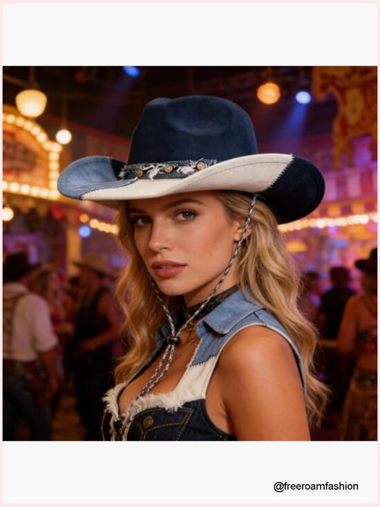 Wide Brim Cowboy Hat with Chinstrap Western Cowgirl Hat for Party